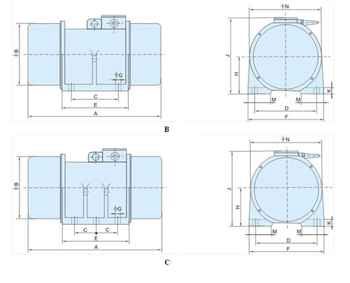 XUM振動電機外形及安裝尺寸 XUM振動電機外形及安裝尺寸